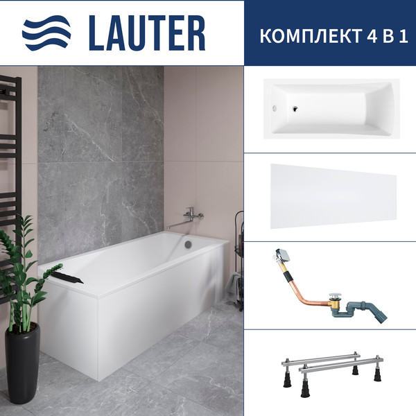 Изображение товара Ванна акриловая Lauter Aurora 170x75 / 21010075 (с ножками, лицевым экраном и сифоном 21Y11010 хром)