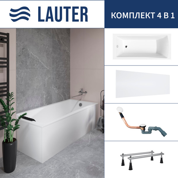 Изображение товара Ванна акриловая Lauter Aurora 170x75 / 21010075 (с ножками, лицевым экраном и сифоном 21Y11022 белый)