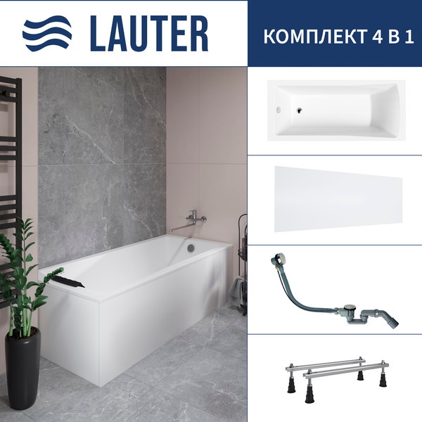 Изображение товара Ванна акриловая Lauter Aurora 170x75 / 21010075 (с ножками, лицевым экраном и сифоном 21Y32000 хром)