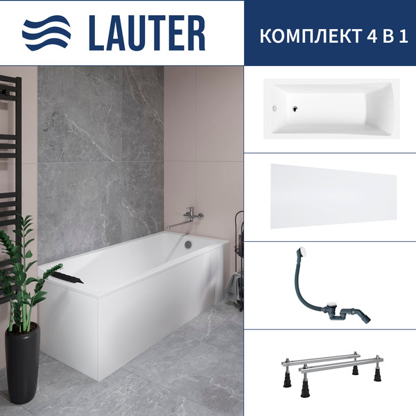 Изображение товара Ванна акриловая Lauter Aurora 170x75 / 21010075 (с ножками, лицевым экраном и сифоном 21Y31002 белый)