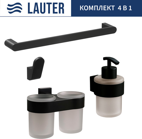 Изображение товара Набор аксессуаров для ванной Lauter 21TS3017 + 21TS3021 + 21TS3011 + 21TS3006 (Matt Black, 4 предмета)