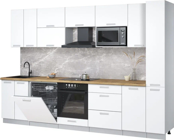 Изображение товара Кухонный гарнитур Интерлиния Мила Лайт 3.1-ПМ2 (белый платинум/белый платинум/дуб бунратти)