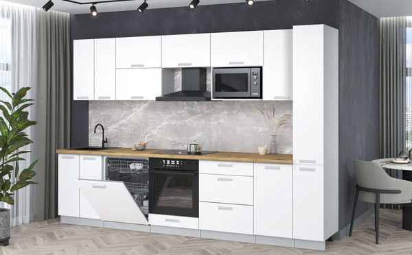 Изображение товара Кухонный гарнитур Интерлиния Мила Лайт 3.1-ПМ2 (белый платинум/белый платинум/дуб бунратти)