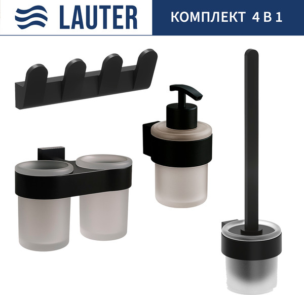 Изображение товара Набор аксессуаров для ванной и туалета Lauter 21TS3017 + 21TS3021 + 21TS3009 + 21TS3023 (Matt Black, 4 предмета)