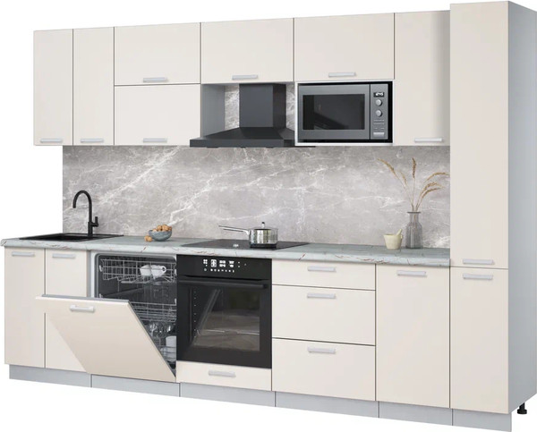 Изображение товара Кухонный гарнитур Интерлиния Мила Лайт 3.1-ПМ2 (персидский жемчуг/персидский жемчуг/серый каспий)