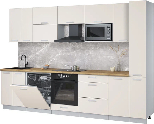 Изображение товара Кухонный гарнитур Интерлиния Мила Лайт 3.1-ПМ2 (персидский жемчуг/персидский жемчуг/дуб бунратти)