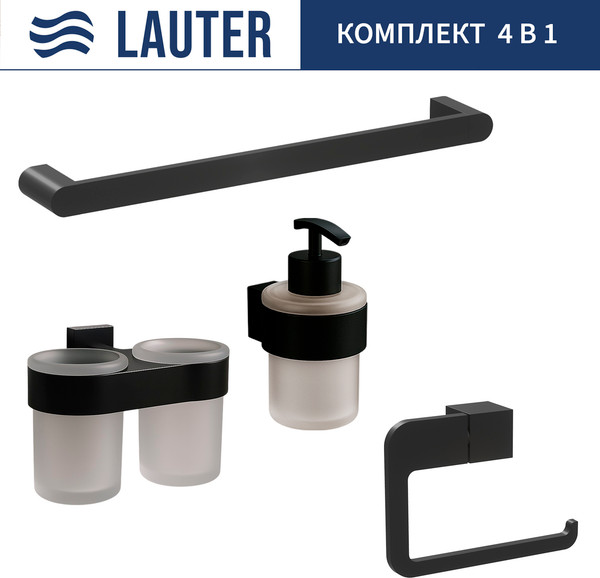 Изображение товара Набор аксессуаров для ванной и туалета Lauter 21TS3017 + 21TS3021 + 21TS3015 + 21TS3006 (Matt Black, 4 предмета)