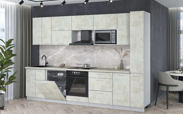 Изображение товара Кухонный гарнитур Интерлиния Мила Лайт 3.1-ПМ2 (бетон лайт/бетон лайт/опал светлый)