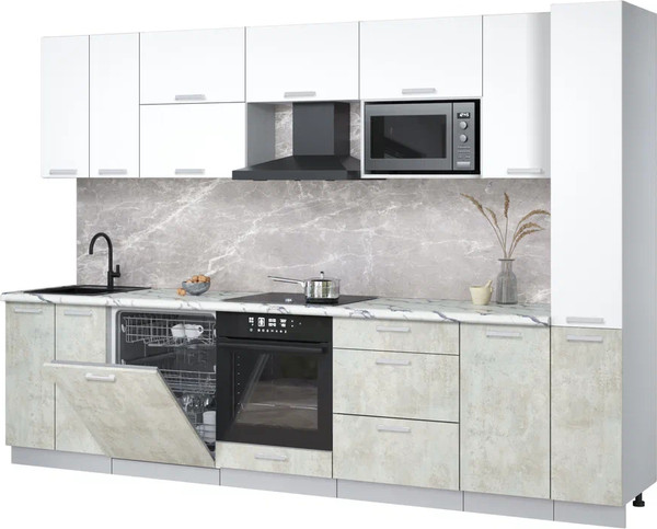 Изображение товара Кухонный гарнитур Интерлиния Мила Лайт 3.1-ПМ2 (белый платинум/бетон лайт/белый гранит)