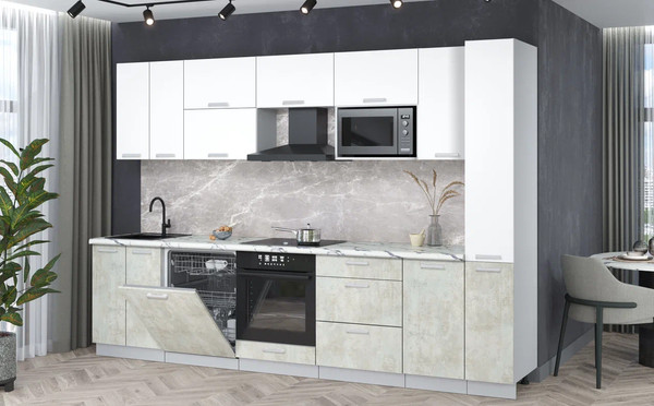 Изображение товара Кухонный гарнитур Интерлиния Мила Лайт 3.1-ПМ2 (белый платинум/бетон лайт/белый гранит)