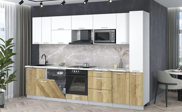 Изображение товара Кухонный гарнитур Интерлиния Мила Лайт 3.1-ПМ2 (белый платинум/дуб золотой/белый гранит)