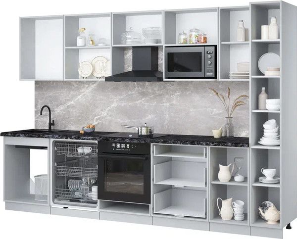 Изображение товара Кухонный гарнитур Интерлиния Мила Лайт 3.1-ПМ2 (белый платинум/дуб золотой/белый гранит)