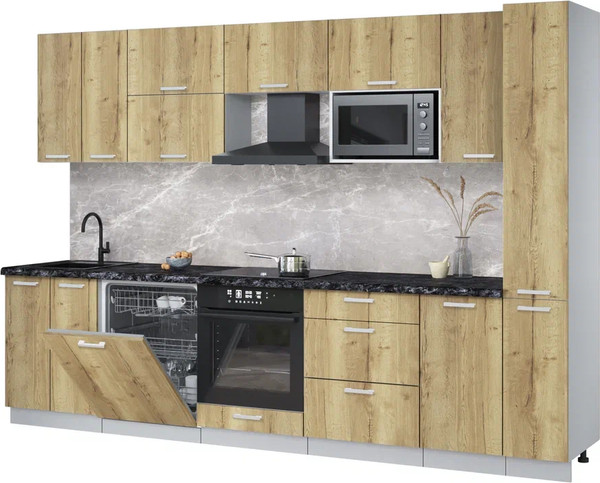 Изображение товара Кухонный гарнитур Интерлиния Мила Лайт 3.1-ПМ2 (дуб золотой/дуб золотой/кастилло темный)