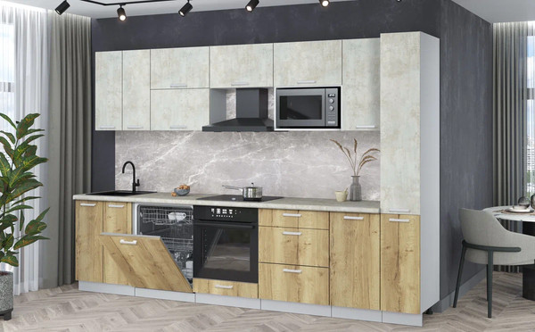 Изображение товара Кухонный гарнитур Интерлиния Мила Лайт 3.1-ПМ2 (бетон лайт/дуб золотой/опал светлый)