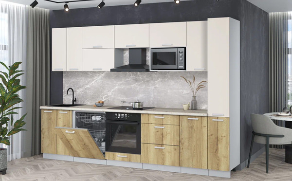 Изображение товара Кухонный гарнитур Интерлиния Мила Лайт 3.1-ПМ2 (персидский жемчуг/дуб золотой/бискайская сосна)