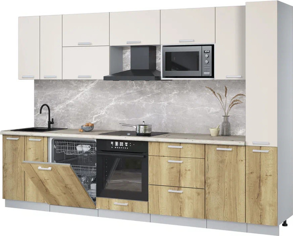 Изображение товара Кухонный гарнитур Интерлиния Мила Лайт 3.1-ПМ2 (персидский жемчуг/дуб золотой/бискайская сосна)