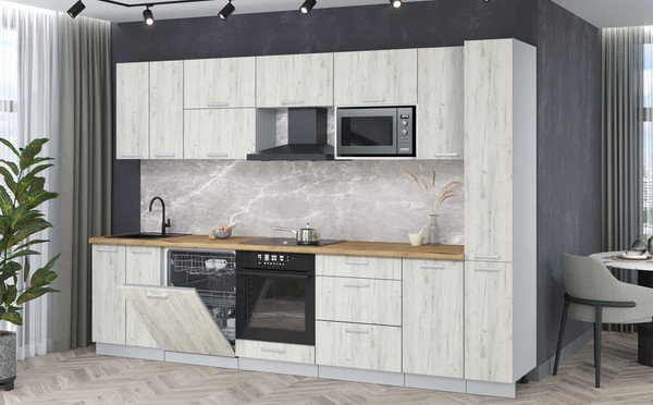 Изображение товара Кухонный гарнитур Интерлиния Мила Лайт 3.1-ПМ2 (дуб белый/дуб белый/дуб бунратти)