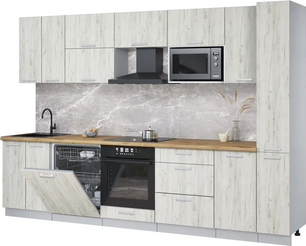 Изображение товара Кухонный гарнитур Интерлиния Мила Лайт 3.1-ПМ2 (дуб белый/дуб белый/дуб бунратти)