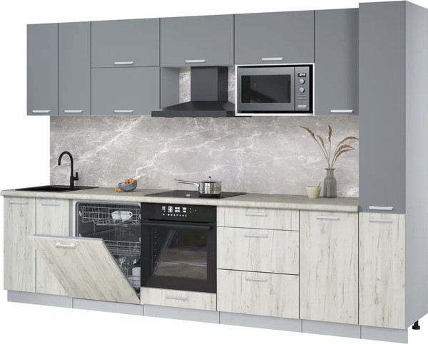 Изображение товара Кухонный гарнитур Интерлиния Мила Лайт 3.1-ПМ2 (серебро/дуб белый/опал светлый)