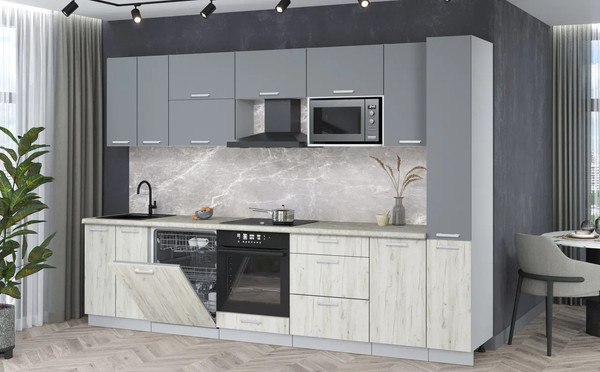 Изображение товара Кухонный гарнитур Интерлиния Мила Лайт 3.1-ПМ2 (серебро/дуб белый/опал светлый)