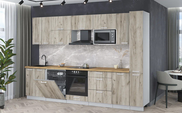 Изображение товара Кухонный гарнитур Интерлиния Мила Лайт 3.1-ПМ2 (дуб серый/дуб серый/дуб бунратти)