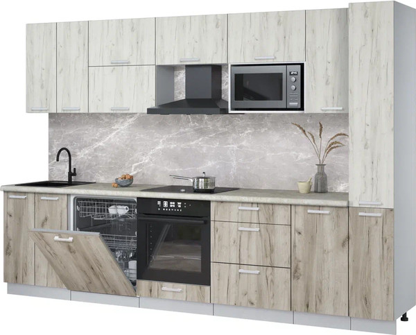 Изображение товара Кухонный гарнитур Интерлиния Мила Лайт 3.1-ПМ2 (дуб белый/дуб серый/опал светлый)