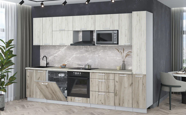 Изображение товара Кухонный гарнитур Интерлиния Мила Лайт 3.1-ПМ2 (дуб белый/дуб серый/опал светлый)