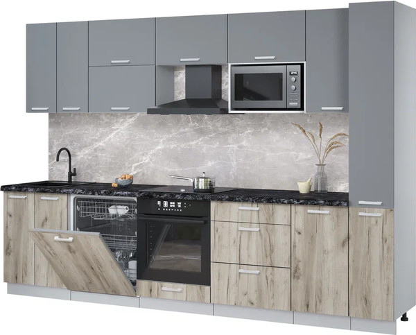 Изображение товара Кухонный гарнитур Интерлиния Мила Лайт 3.1-ПМ2 (серебро/дуб серый/кастилло темный)