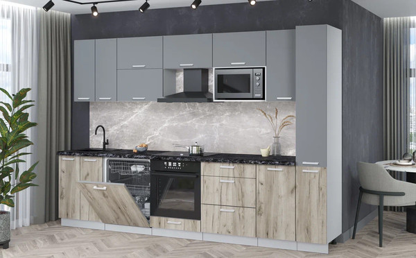 Изображение товара Кухонный гарнитур Интерлиния Мила Лайт 3.1-ПМ2 (серебро/дуб серый/кастилло темный)