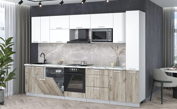 Изображение товара Кухонный гарнитур Интерлиния Мила Лайт 3.1-ПМ2 (белый платинум/дуб серый/белый гранит)