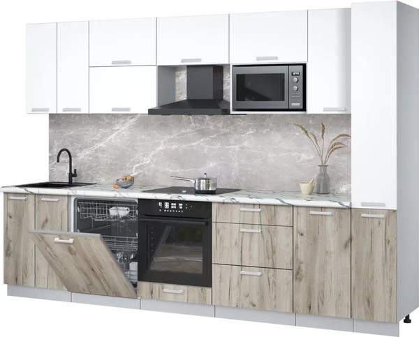 Изображение товара Кухонный гарнитур Интерлиния Мила Лайт 3.1-ПМ2 (белый платинум/дуб серый/белый гранит)