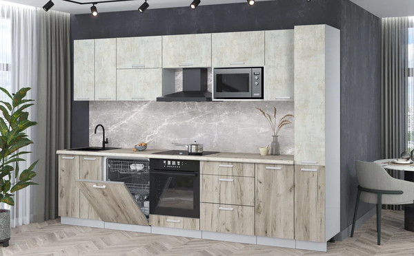 Изображение товара Кухонный гарнитур Интерлиния Мила Лайт 3.1-ПМ2 (бетон лайт/дуб серый/бискайская сосна)