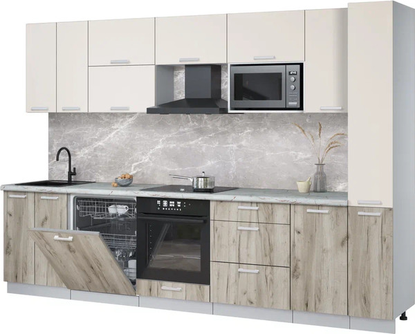 Изображение товара Кухонный гарнитур Интерлиния Мила Лайт 3.1-ПМ2 (персидский жемчуг/дуб серый/серый каспий)