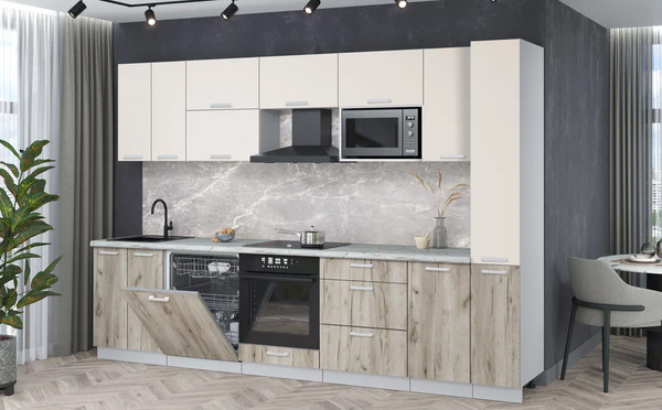 Изображение товара Кухонный гарнитур Интерлиния Мила Лайт 3.1-ПМ2 (персидский жемчуг/дуб серый/серый каспий)