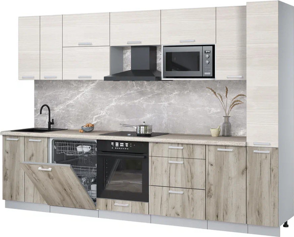 Изображение товара Кухонный гарнитур Интерлиния Мила Лайт 3.1-ПМ2 (вудлайн кремовый/дуб серый/травертин серый)