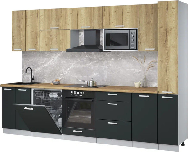 Изображение товара Кухонный гарнитур Интерлиния Мила Лайт 3.1-ПМ2 (дуб золотой/антрацит/дуб бунратти)