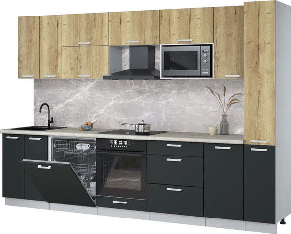 Изображение товара Кухонный гарнитур Интерлиния Мила Лайт 3.1-ПМ2 (дуб золотой/антрацит/опал светлый)