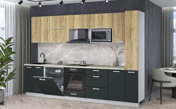 Изображение товара Кухонный гарнитур Интерлиния Мила Лайт 3.1-ПМ2 (дуб золотой/антрацит/опал светлый)