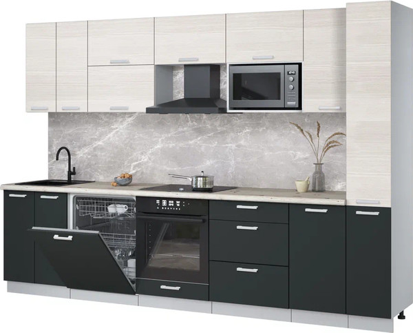 Изображение товара Кухонный гарнитур Интерлиния Мила Лайт 3.1-ПМ2 (вудлайн кремовый/антрацит/бискайская сосна)