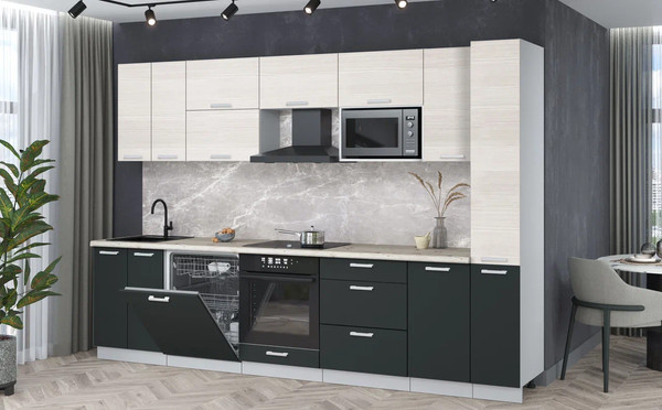 Изображение товара Кухонный гарнитур Интерлиния Мила Лайт 3.1-ПМ2 (вудлайн кремовый/антрацит/бискайская сосна)