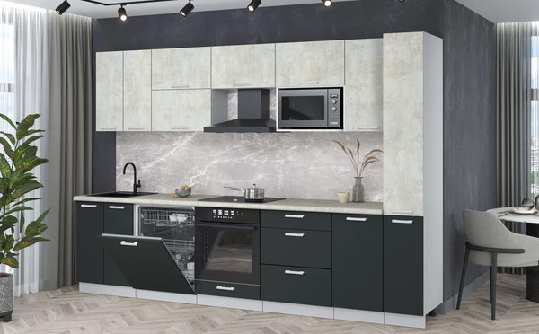 Изображение товара Кухонный гарнитур Интерлиния Мила Лайт 3.1-ПМ2 (бетон/антрацит/опал светлый)