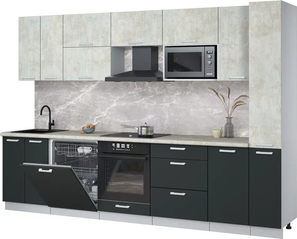 Изображение товара Кухонный гарнитур Интерлиния Мила Лайт 3.1-ПМ2 (бетон/антрацит/опал светлый)