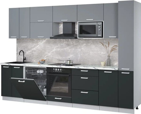 Изображение товара Кухонный гарнитур Интерлиния Мила Лайт 3.1-ПМ2 (серебро/антрацит/белый гранит)