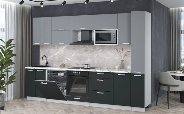 Изображение товара Кухонный гарнитур Интерлиния Мила Лайт 3.1-ПМ2 (серебро/антрацит/белый гранит)