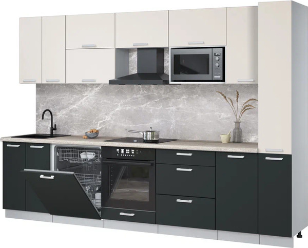 Изображение товара Кухонный гарнитур Интерлиния Мила Лайт 3.1-ПМ2 (персидский жемчуг/антрацит/травертин серый)