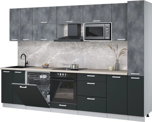 Изображение товара Кухонный гарнитур Интерлиния Мила Лайт 3.1-ПМ2 (бетон портленд/антрацит/травертин серый)