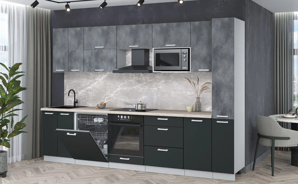 Изображение товара Кухонный гарнитур Интерлиния Мила Лайт 3.1-ПМ2 (бетон портленд/антрацит/травертин серый)