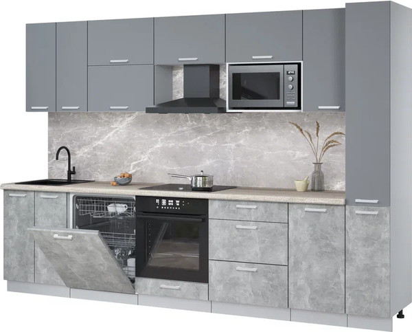 Изображение товара Кухонный гарнитур Интерлиния Мила Лайт 3.1-ПМ2 (серебро/бетон/травертин серый)