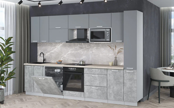 Изображение товара Кухонный гарнитур Интерлиния Мила Лайт 3.1-ПМ2 (серебро/бетон/травертин серый)