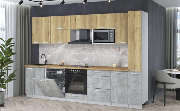 Изображение товара Кухонный гарнитур Интерлиния Мила Лайт 3.1-ПМ2 (дуб золотой/бетон/дуб бунратти)